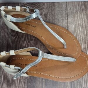 Lucky Brand Metallic Silver and Cream Sandals Size 6M